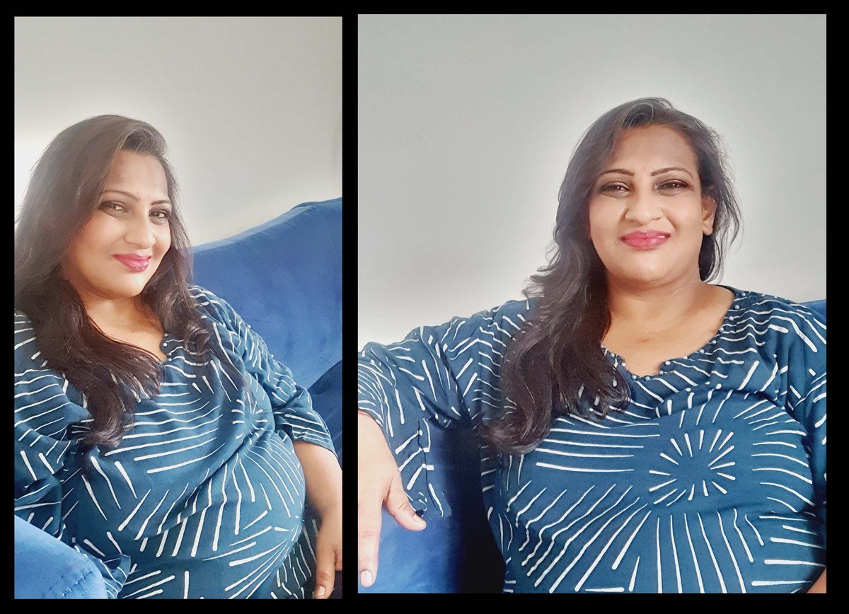 Bhavna before and after, in blue