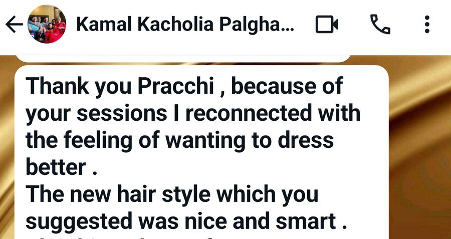 WhatsApp message from Kamal Kacholia about reconnecting with wanting to dress better