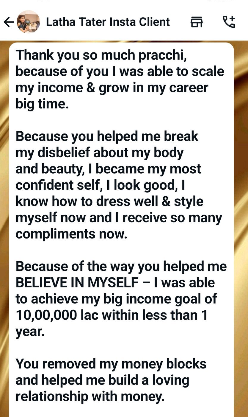 WhatsApp message from Latha Tater about reaching her income goal