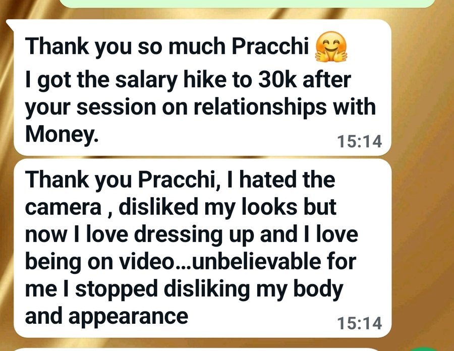 WhatsApp message from Mansi Dalvi about a salary hike after the money session